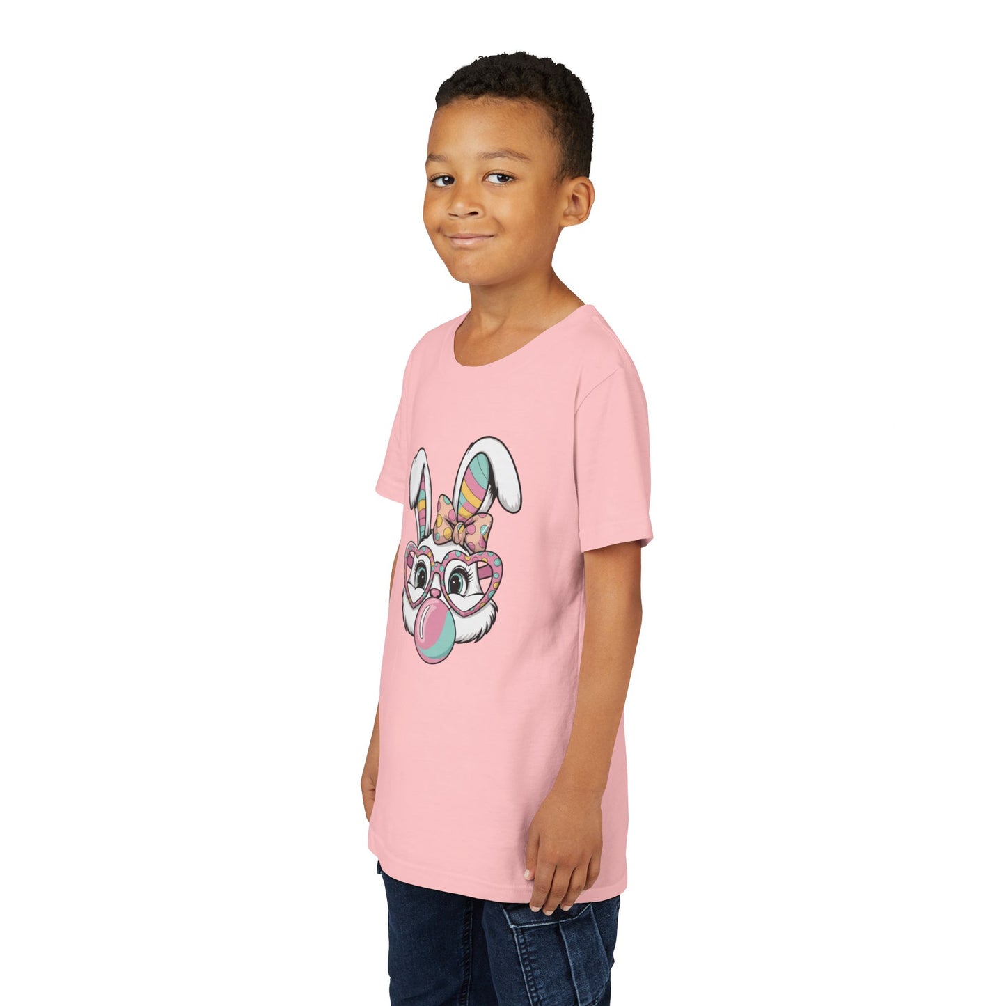 Kids Bunny Bubblegum T-Shirt — Cute Easter Bunny with Glasses & Bow Youth Tee