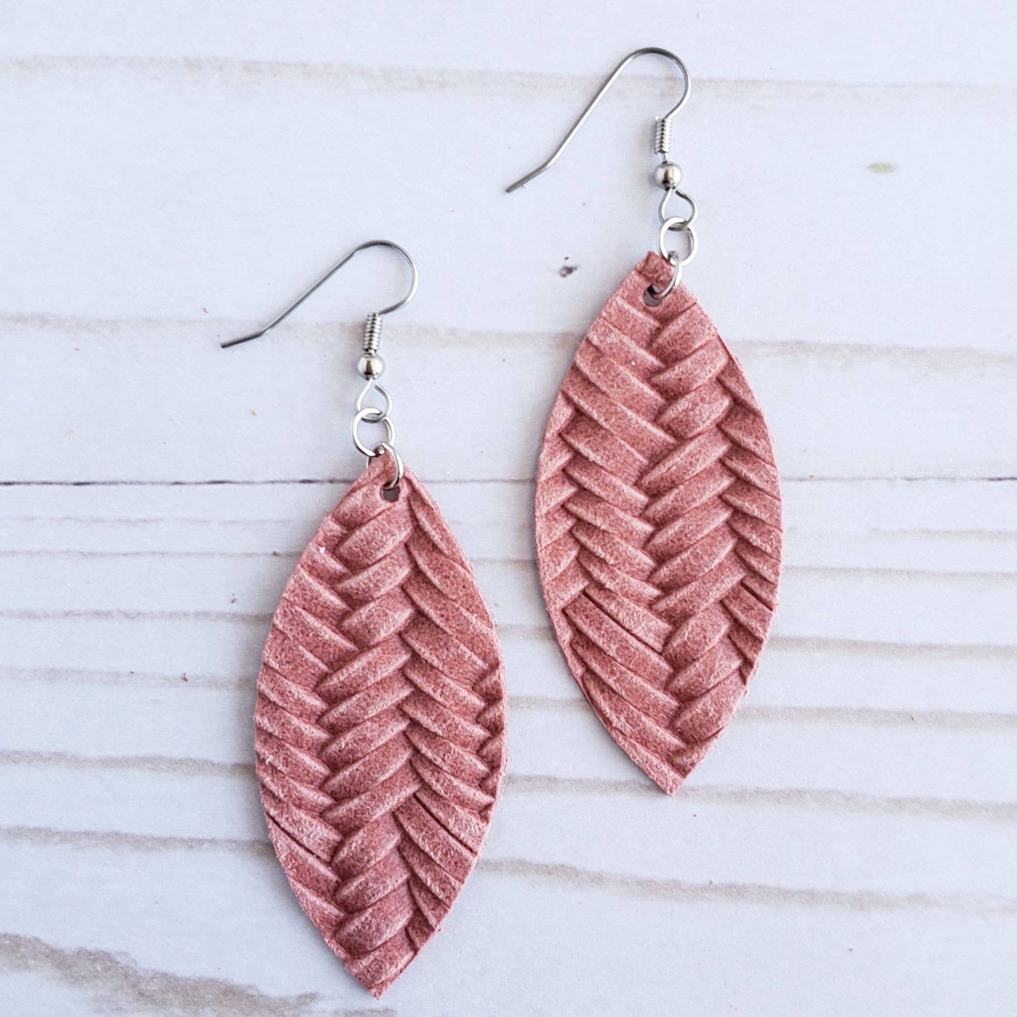 Dusty Pink Braided Leather Petal Earrings Phoenix Shop LLC