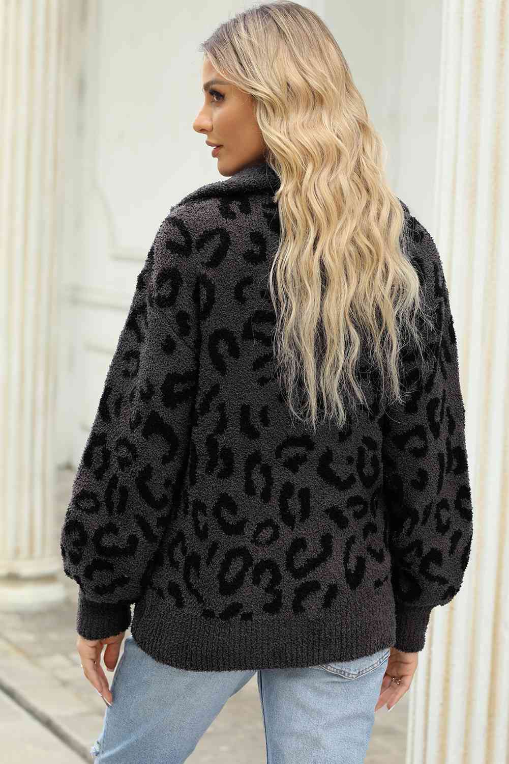 Leopard Half-Zip Sweater Trendsi