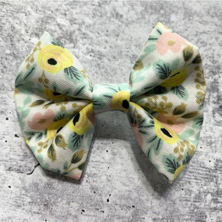 Classic Fabric Hair Bow Set - Teal & Yellow Floral Phoenix Shop LLC