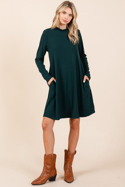 The Woodland Mock Neck Long Sleeve Dress with Pockets