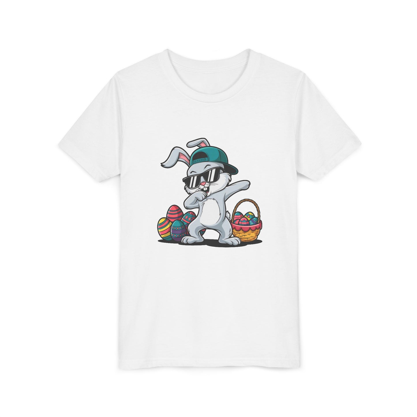 Youth Tee — Cool Dabbing Easter Bunny with Sunglasses & Egg Basket