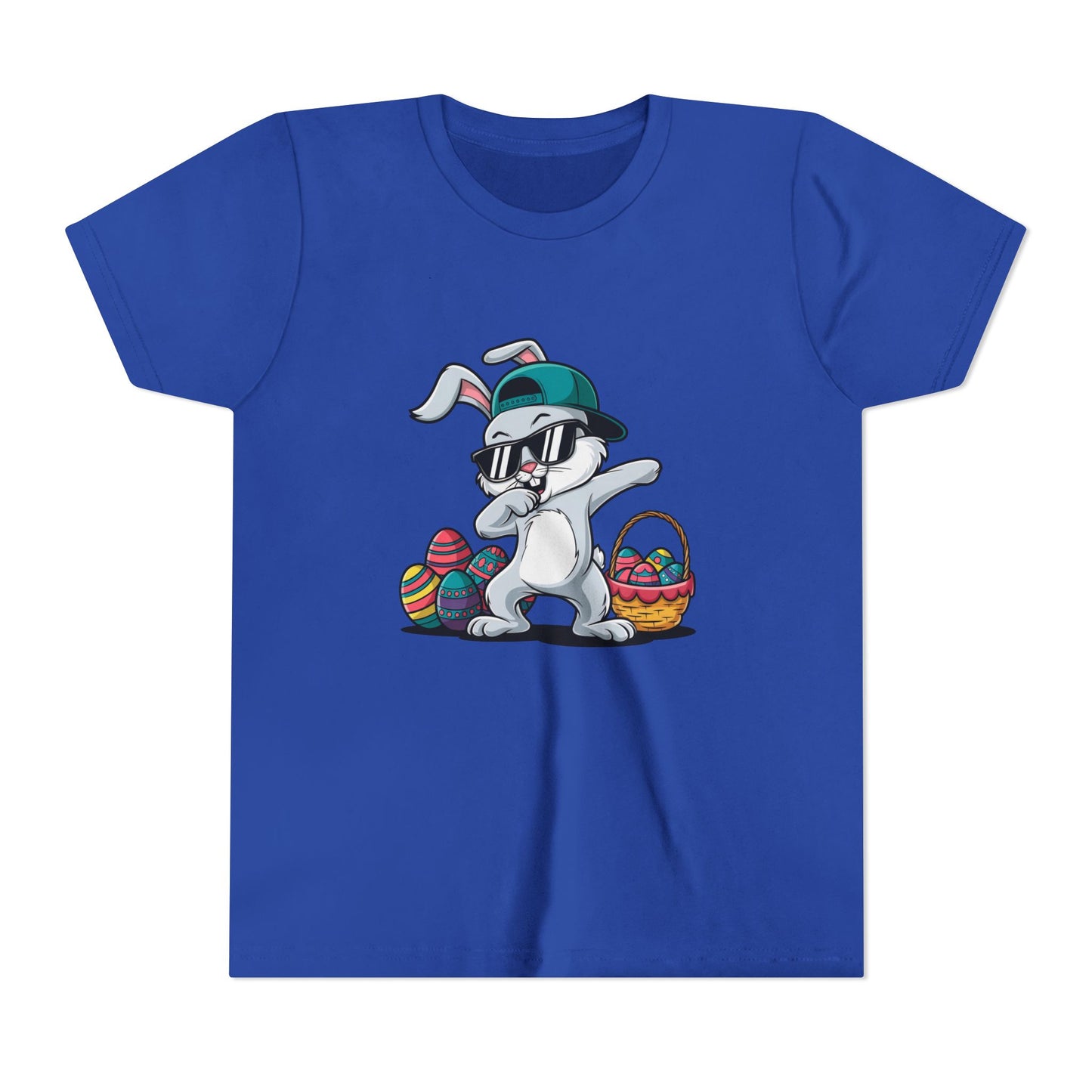 Youth Tee — Cool Dabbing Easter Bunny with Sunglasses & Egg Basket