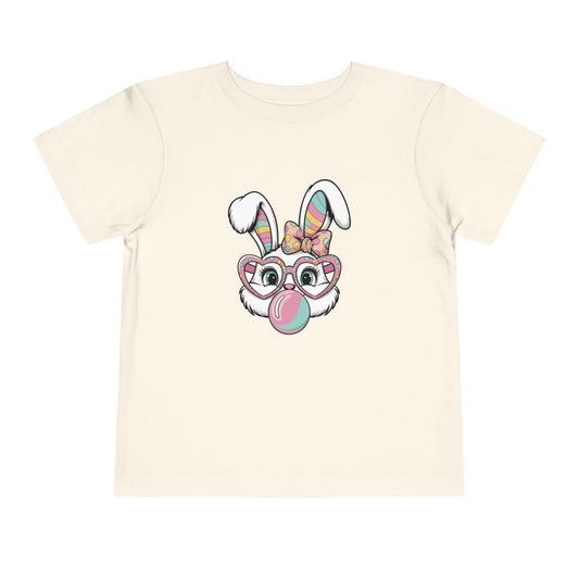 Toddler Tee — Cute Bunny with Glasses & Bubblegum Graphic