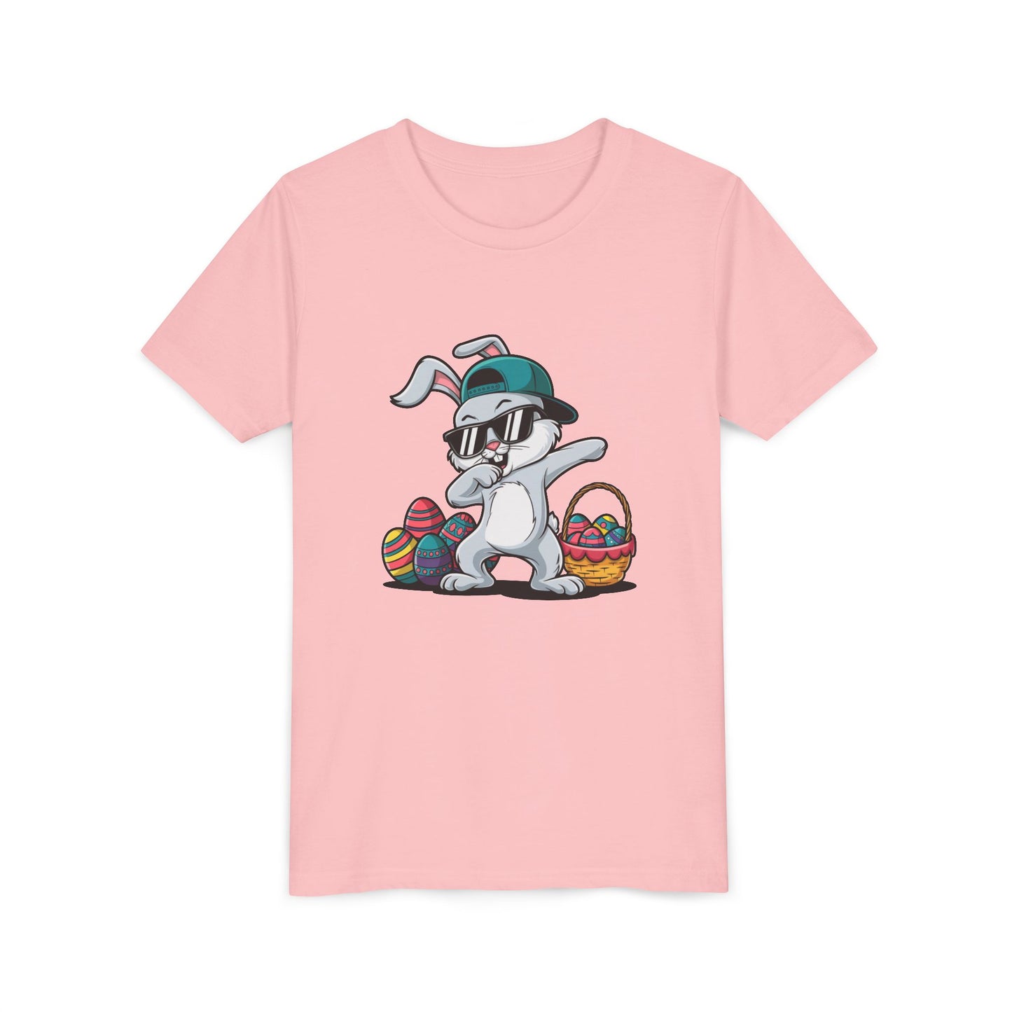 Youth Tee — Cool Dabbing Easter Bunny with Sunglasses & Egg Basket