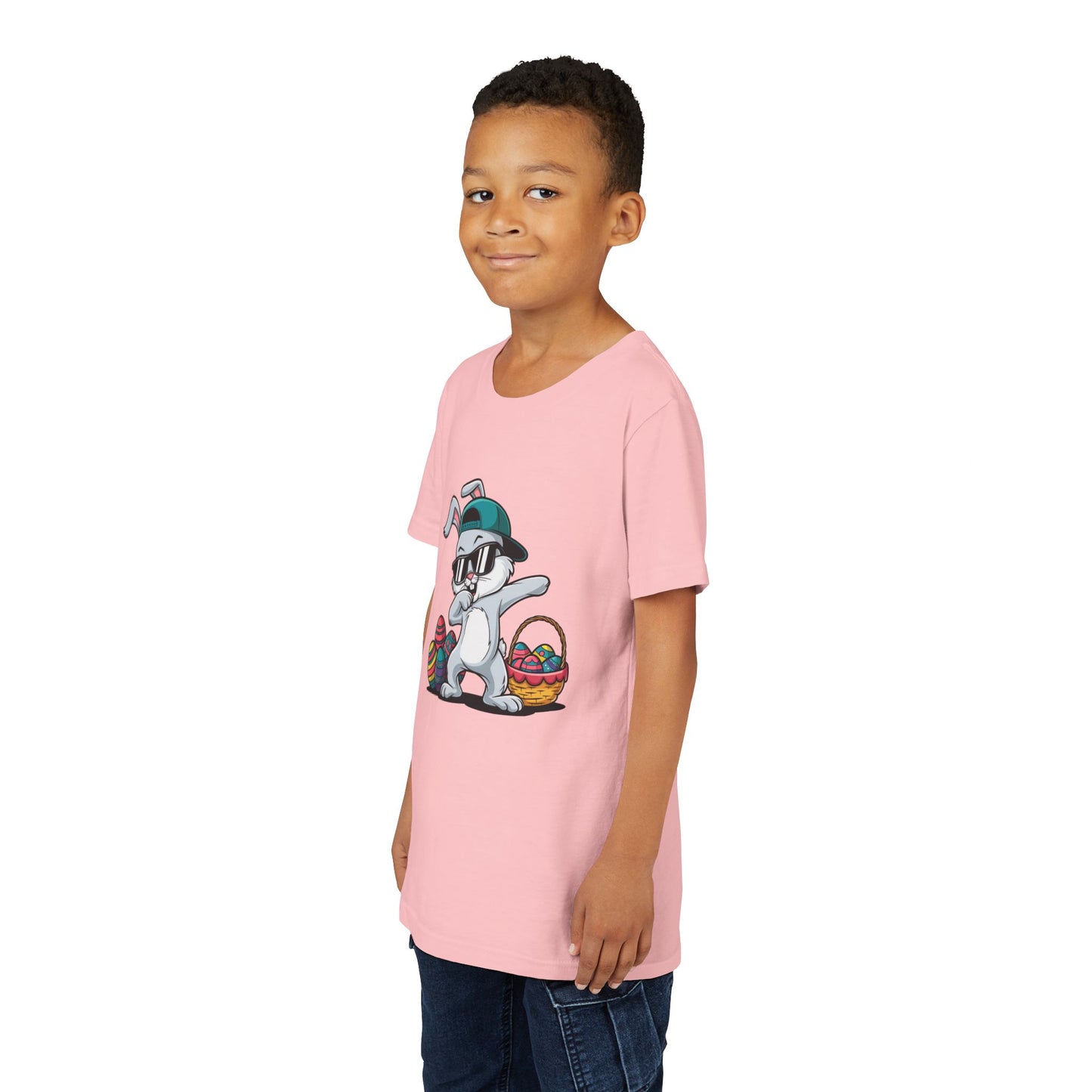 Youth Tee — Cool Dabbing Easter Bunny with Sunglasses & Egg Basket