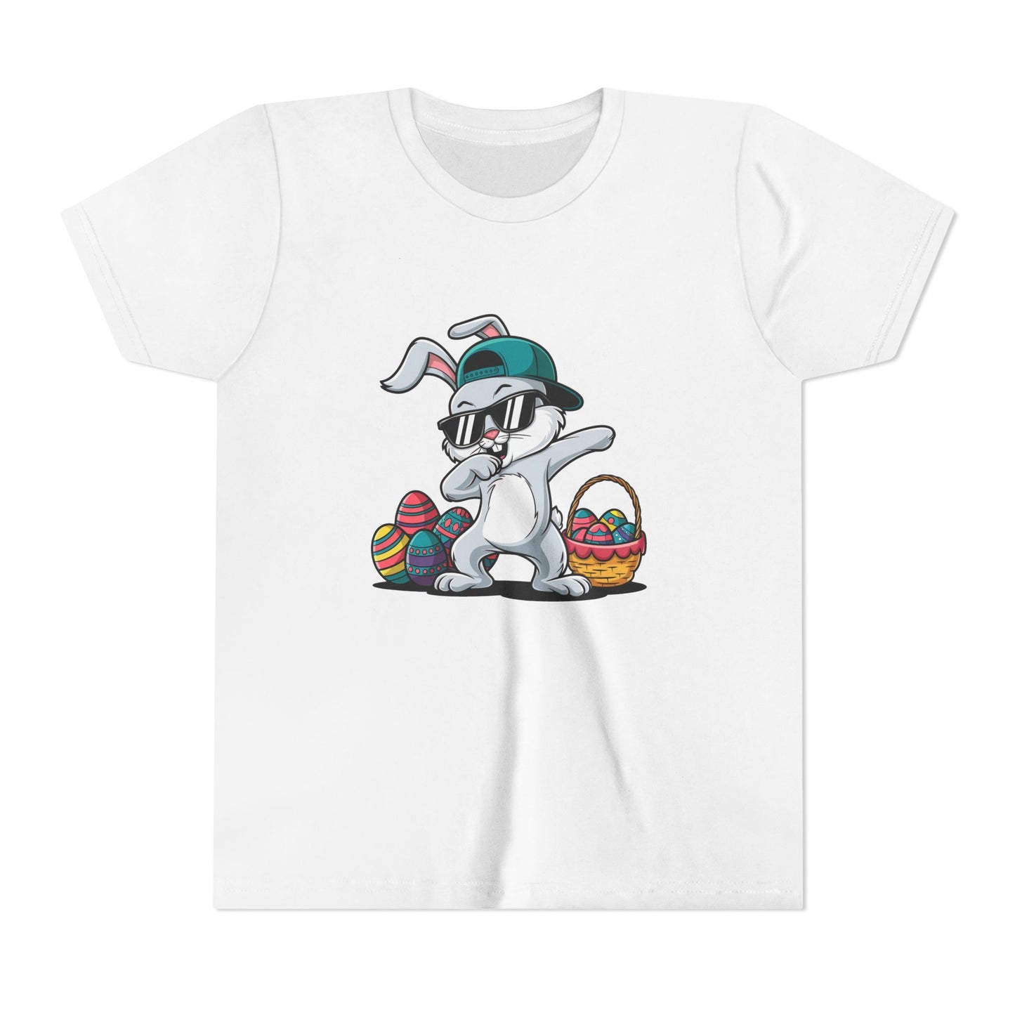 Youth Tee — Cool Dabbing Easter Bunny with Sunglasses & Egg Basket