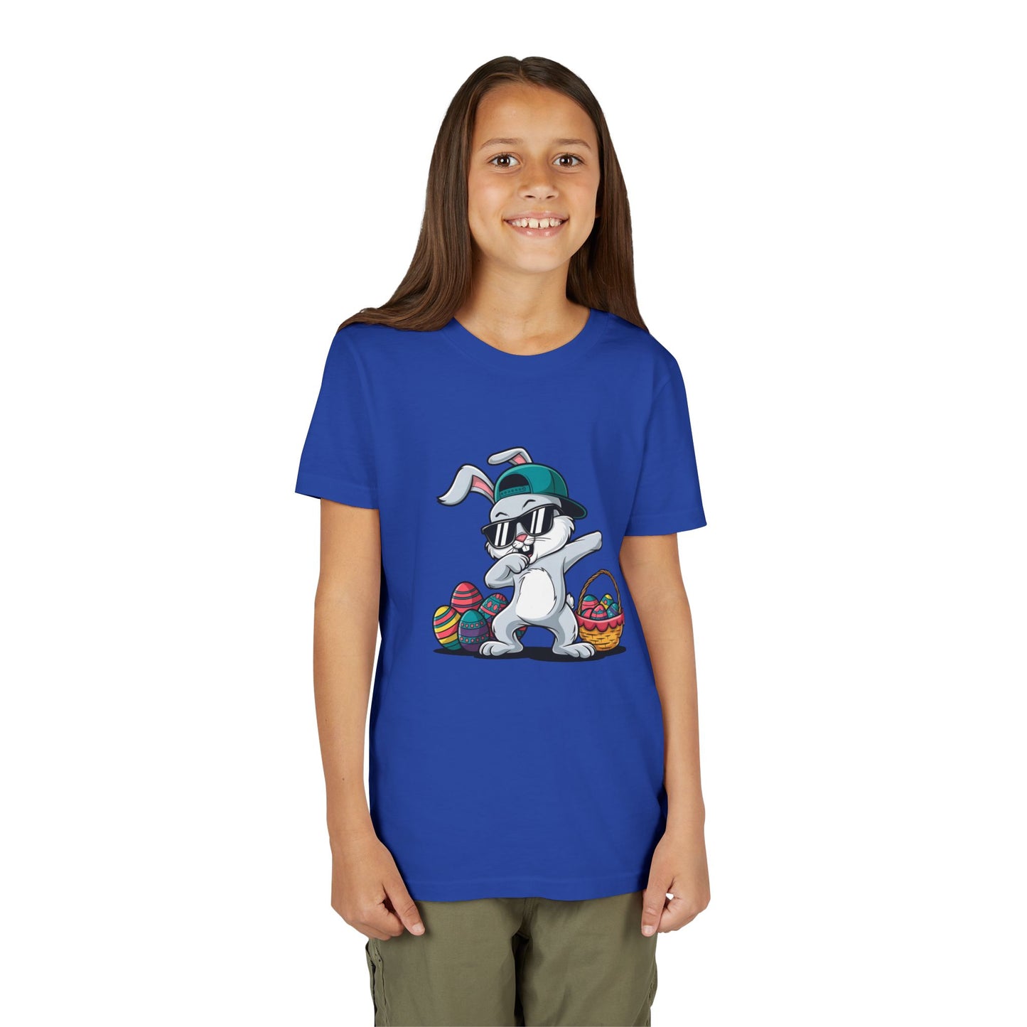 Youth Tee — Cool Dabbing Easter Bunny with Sunglasses & Egg Basket