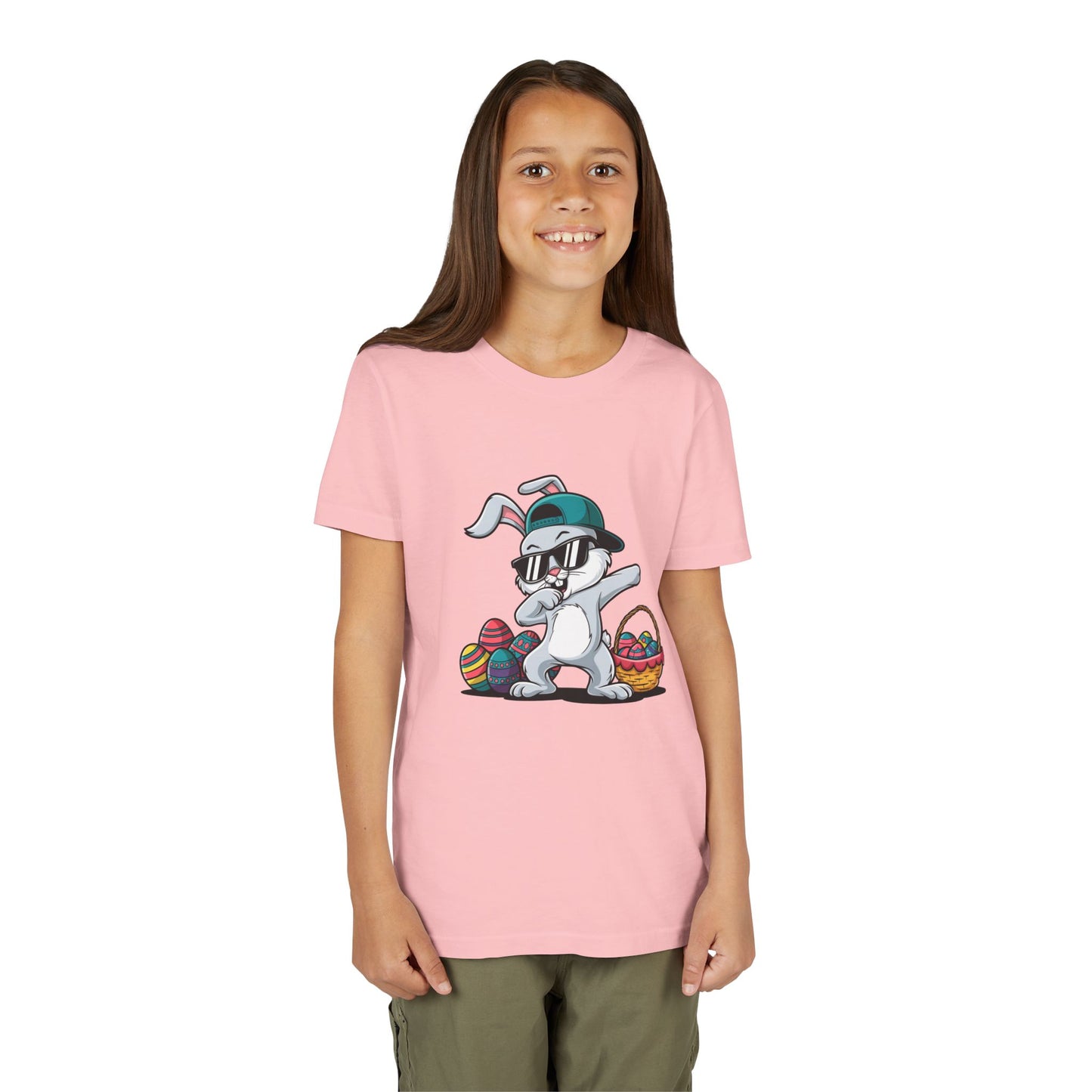 Youth Tee — Cool Dabbing Easter Bunny with Sunglasses & Egg Basket