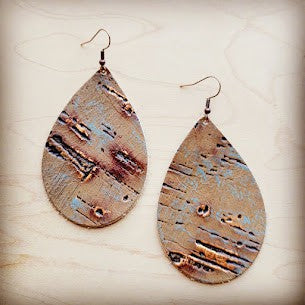 Leather Teardrop Earring-Driftwood Tarnished The Jewelry Junkie