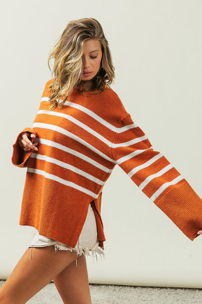 Ribbed Hem Stripe Sweater