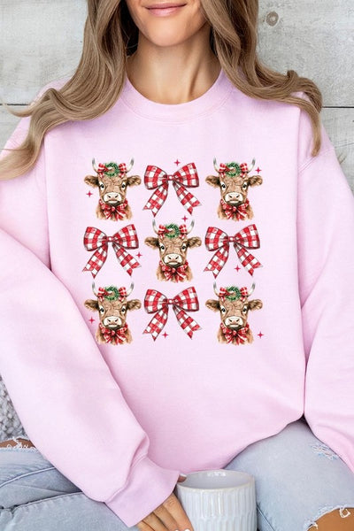 Christmas Highland Cow Graphic Fleece Sweatshirts