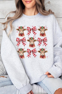 Christmas Highland Cow Graphic Fleece Sweatshirts