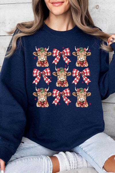 Christmas Highland Cow Graphic Fleece Sweatshirts