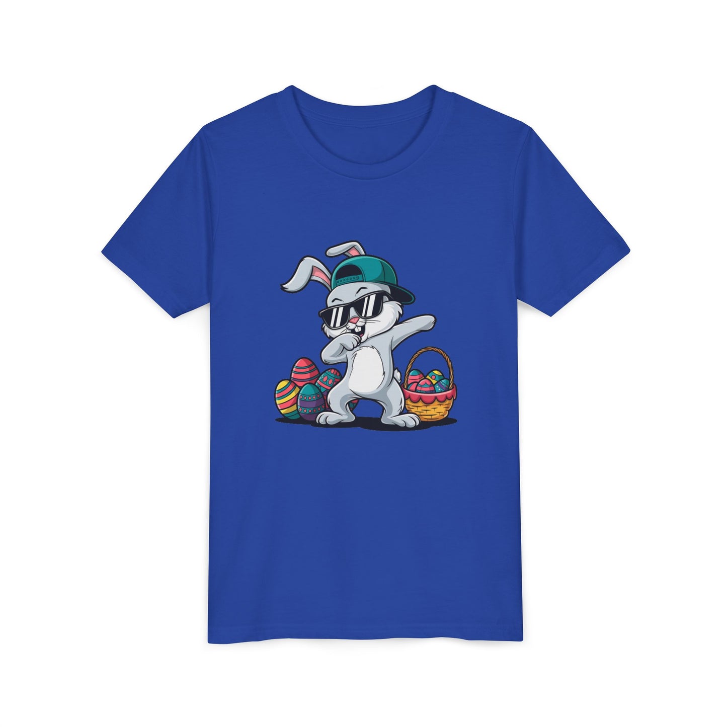 Youth Tee — Cool Dabbing Easter Bunny with Sunglasses & Egg Basket