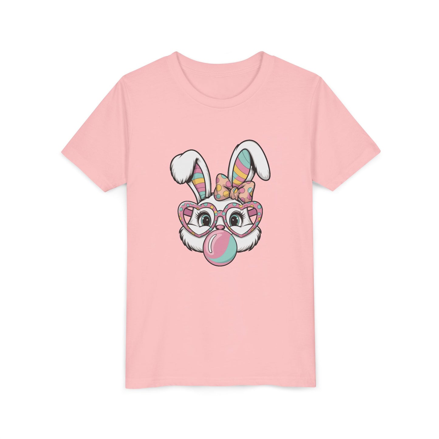 Kids Bunny Bubblegum T-Shirt — Cute Easter Bunny with Glasses & Bow Youth Tee