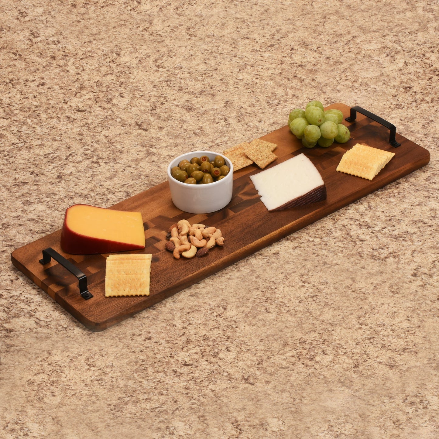 Acacia Serving Trays with Metal Handles