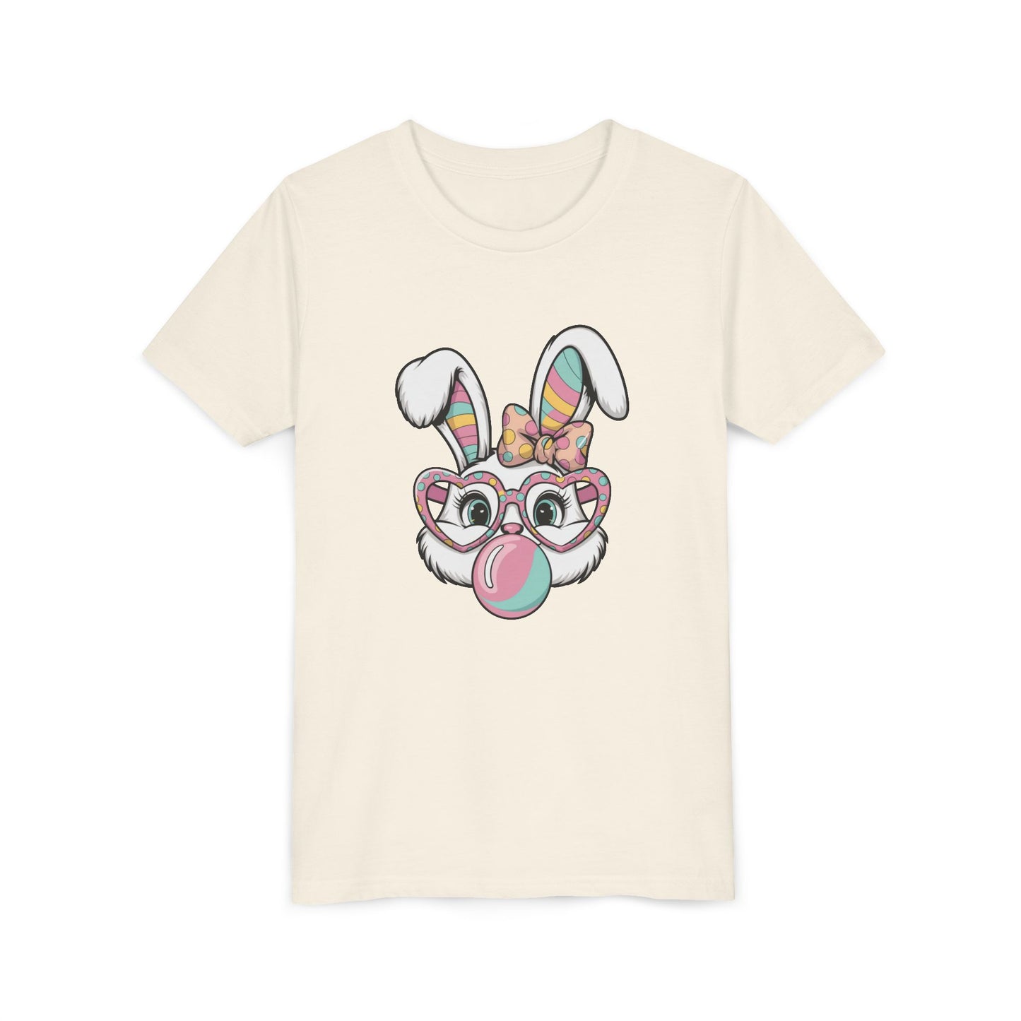 Kids Bunny Bubblegum T-Shirt — Cute Easter Bunny with Glasses & Bow Youth Tee