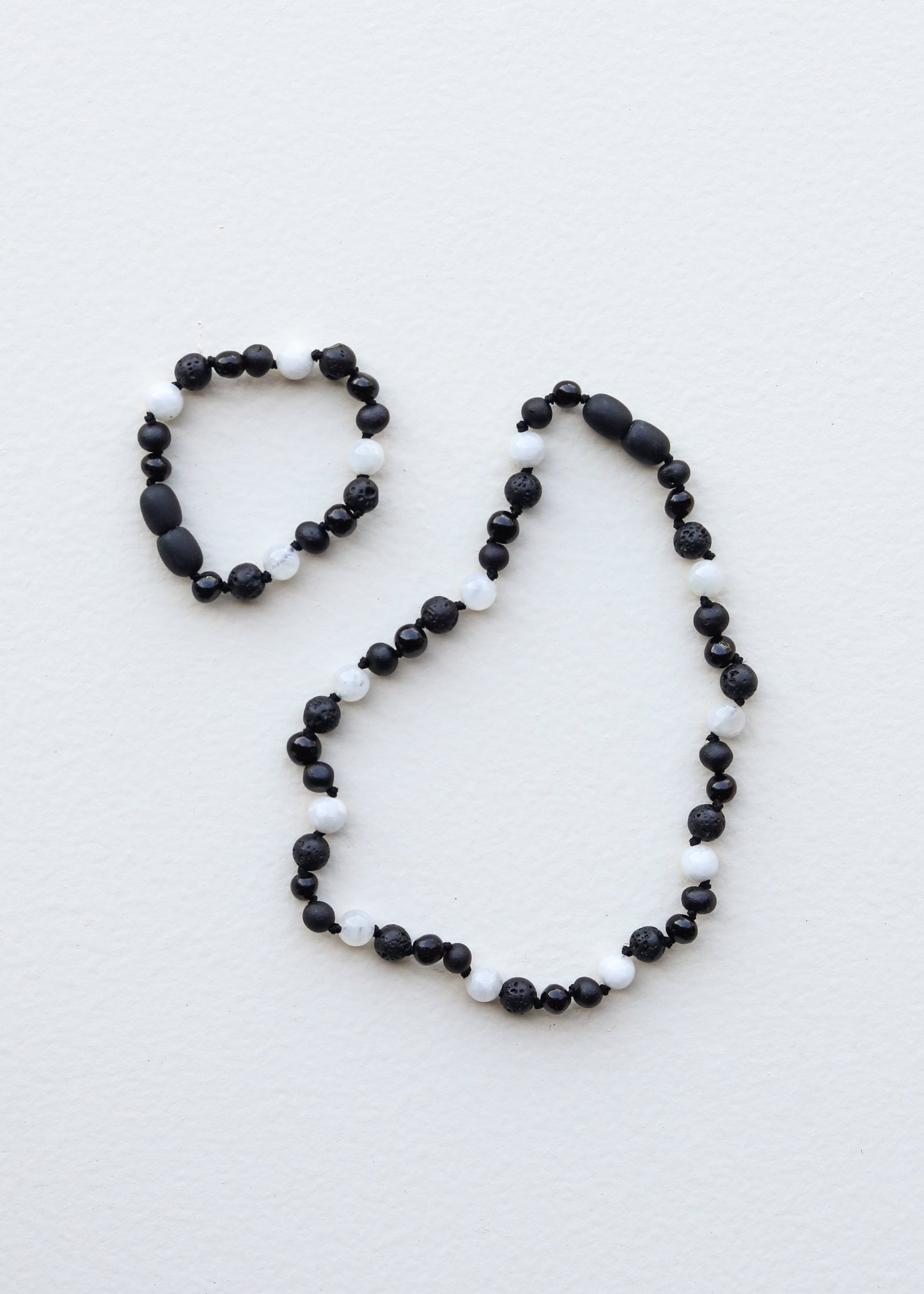 Raw Black Baltic Amber + Moonstone || Necklace