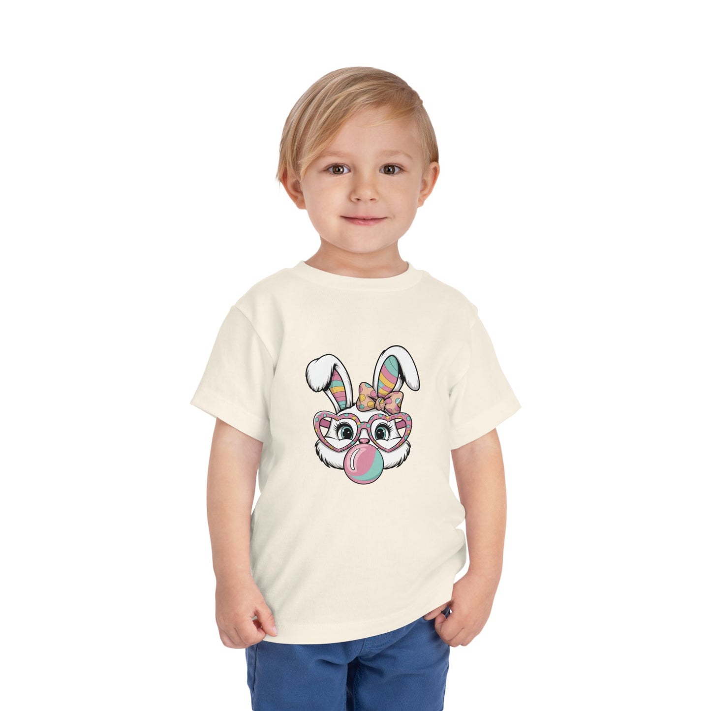 Toddler Tee — Cute Bunny with Glasses & Bubblegum Graphic