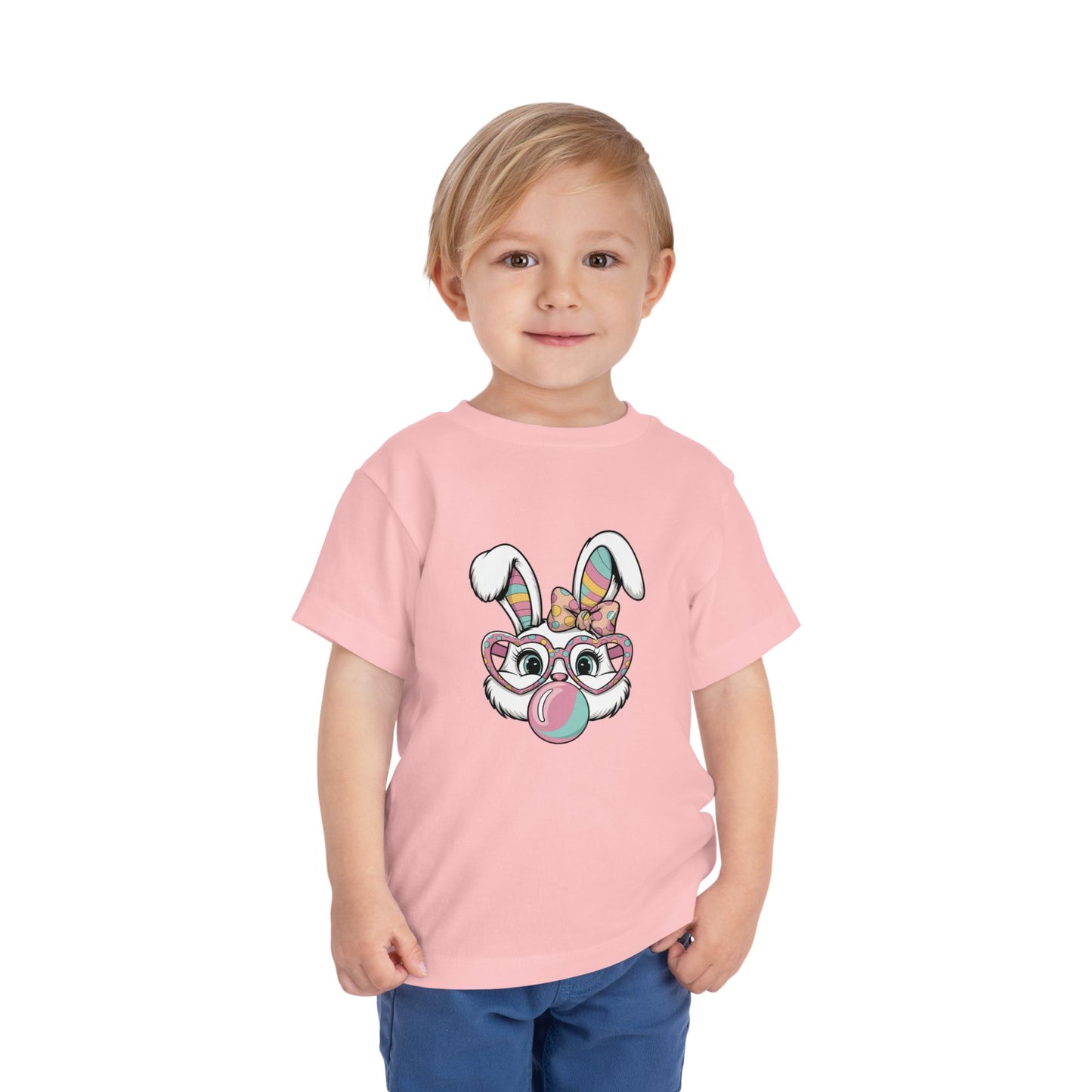 Toddler Tee — Cute Bunny with Glasses & Bubblegum Graphic