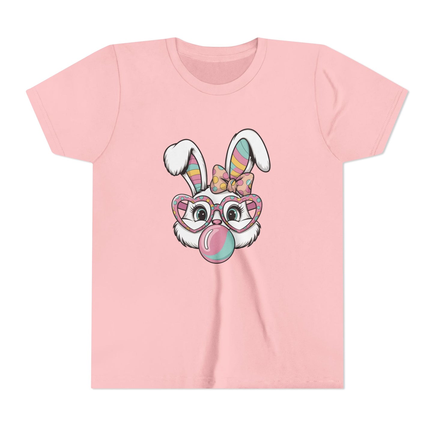 Kids Bunny Bubblegum T-Shirt — Cute Easter Bunny with Glasses & Bow Youth Tee