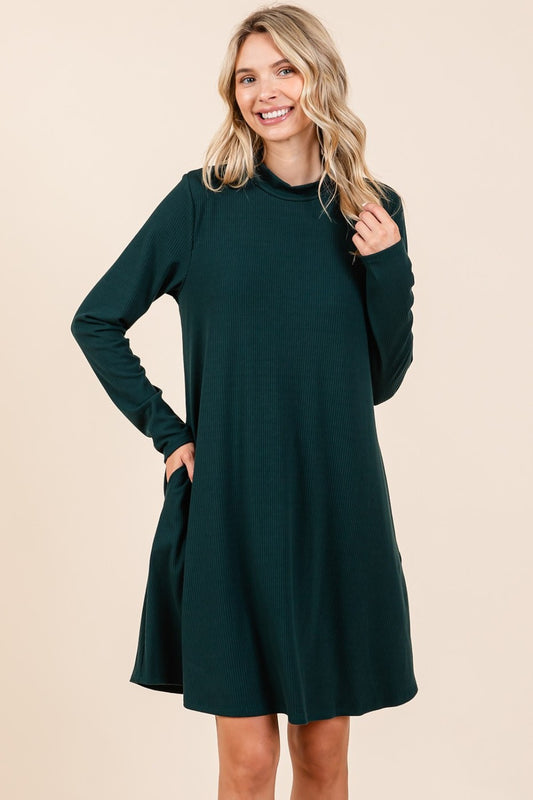 The Woodland Mock Neck Long Sleeve Dress with Pockets