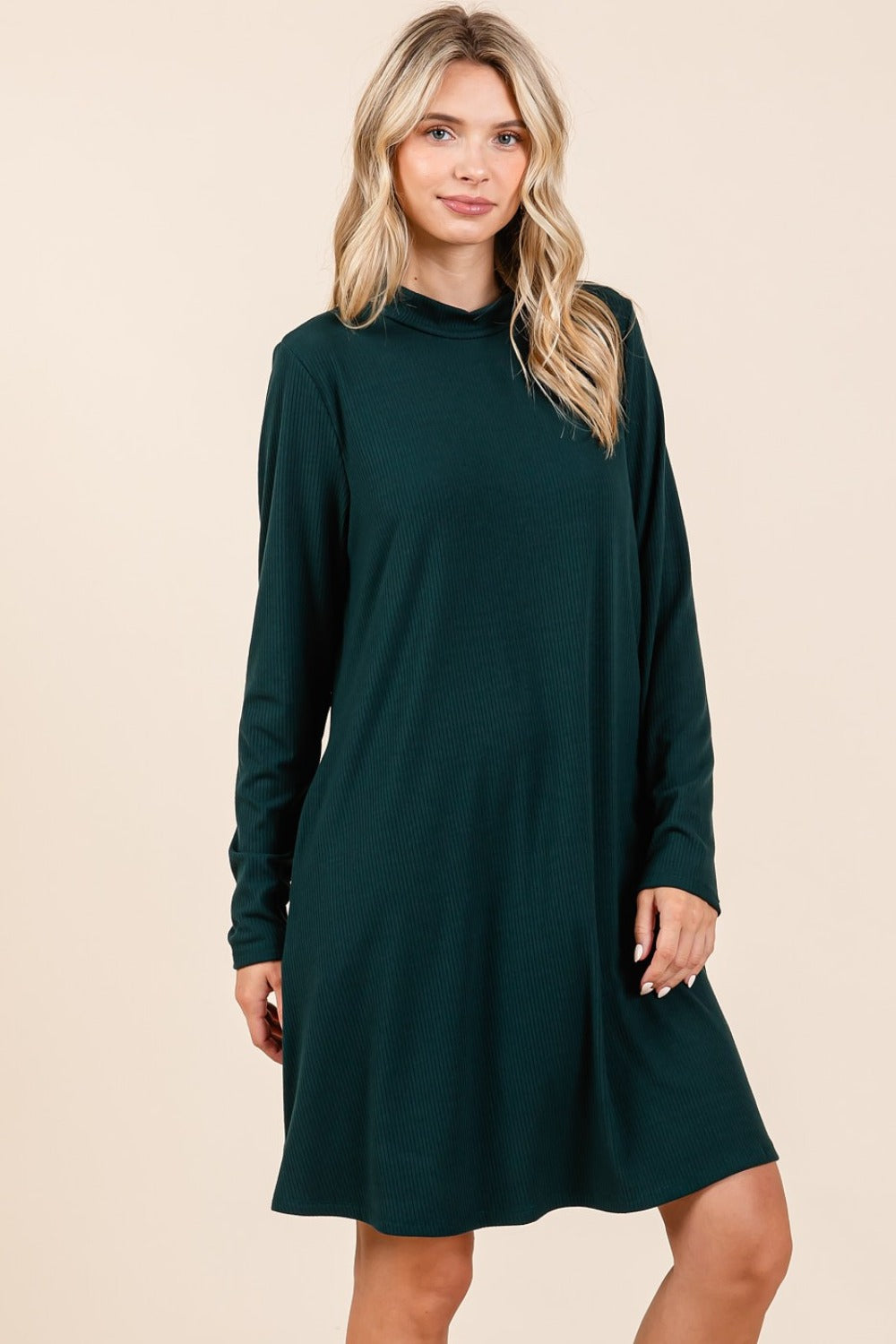 The Woodland Mock Neck Long Sleeve Dress with Pockets