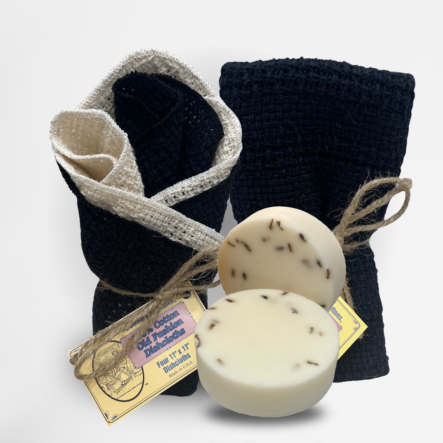 Starter Kit 100% Cotton Dishcloth 11" x 11" (4), Kitchen Towel 24" x 15" (2), Dish Soaps (1 Each Scent)
