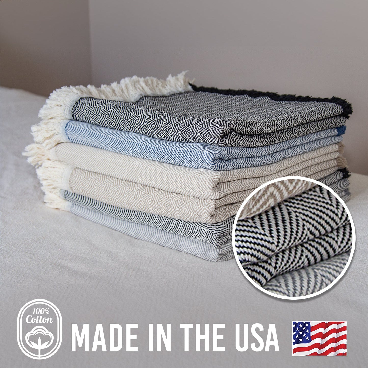 100% Cotton Patterned (Large) Throw Blankets - 58" x 62"