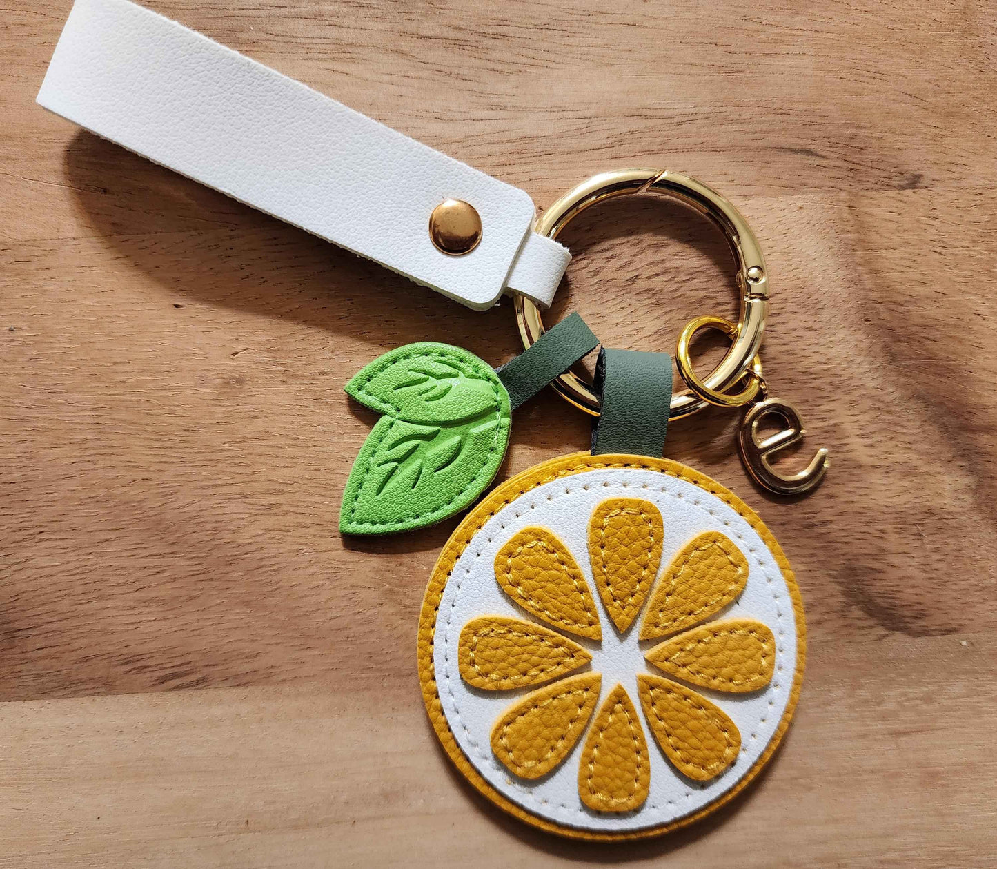 Personalized Orange Slice Keychain: Faux Leather Citrus Bag Charm