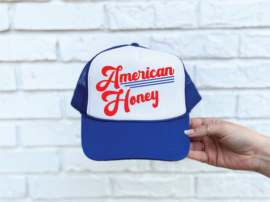 American Honey Printed Royal Blue & White Trucker Hat