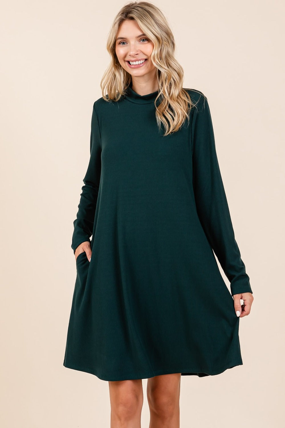 The Woodland Mock Neck Long Sleeve Dress with Pockets