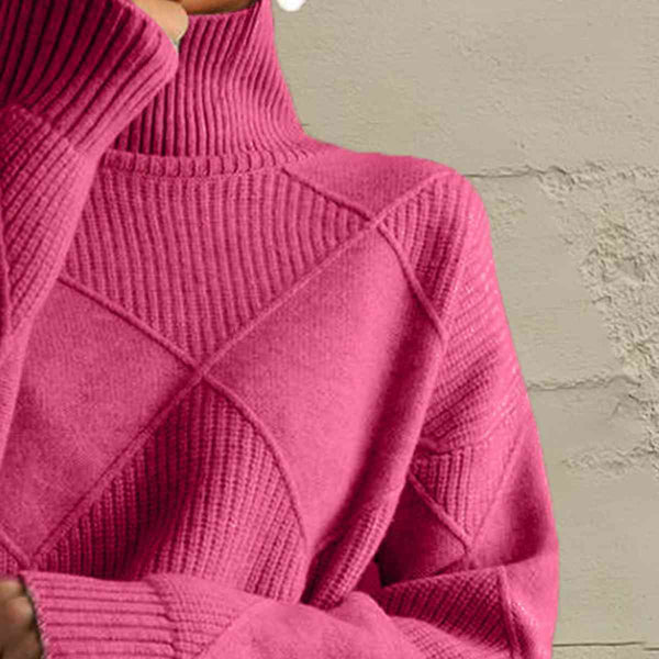 Geometric Turtleneck Long Sleeve Sweater Trendsi