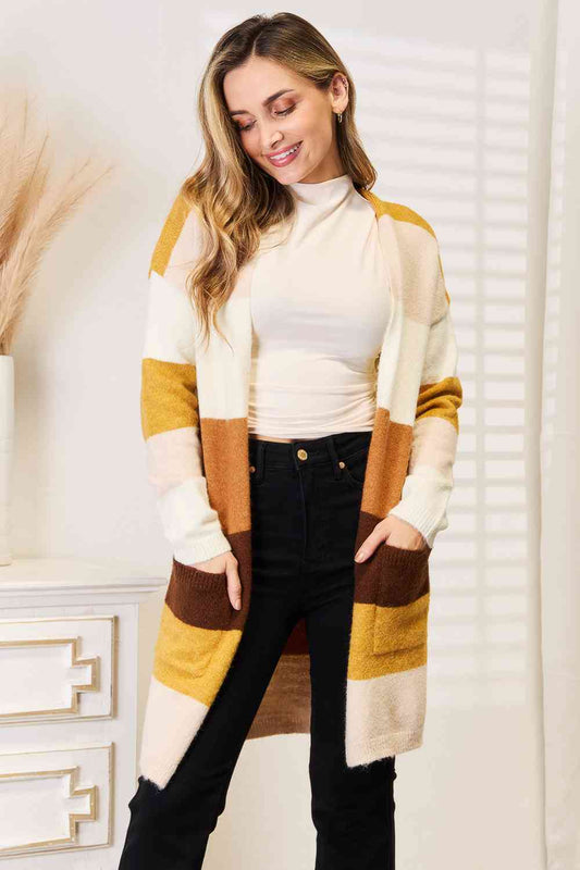 Woven Right Color Block Dropped Shoulder Cardigan Trendsi