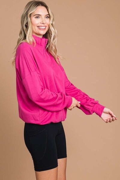 Satin Rose Culture Code Full Size Half Zip Long Sleeve Sweatshirt Trendsi