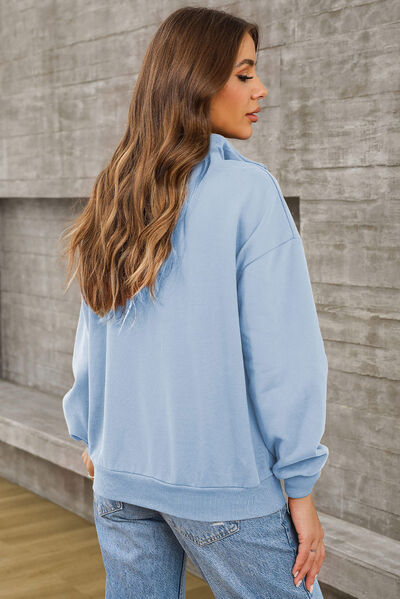 The "Ella" Quarter Zip Dropped Shoulder Sweatshirt Trendsi