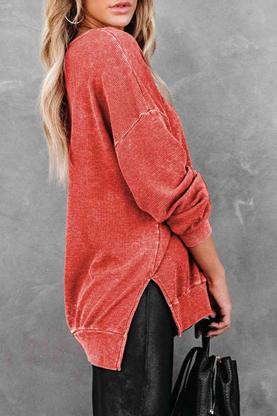 Dropped Shoulder Slit Sweatshirt Trendsi