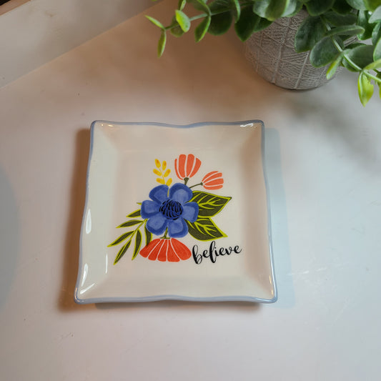 Ceramic "Believe" Mini Floral Tray Phoenix Shop LLC