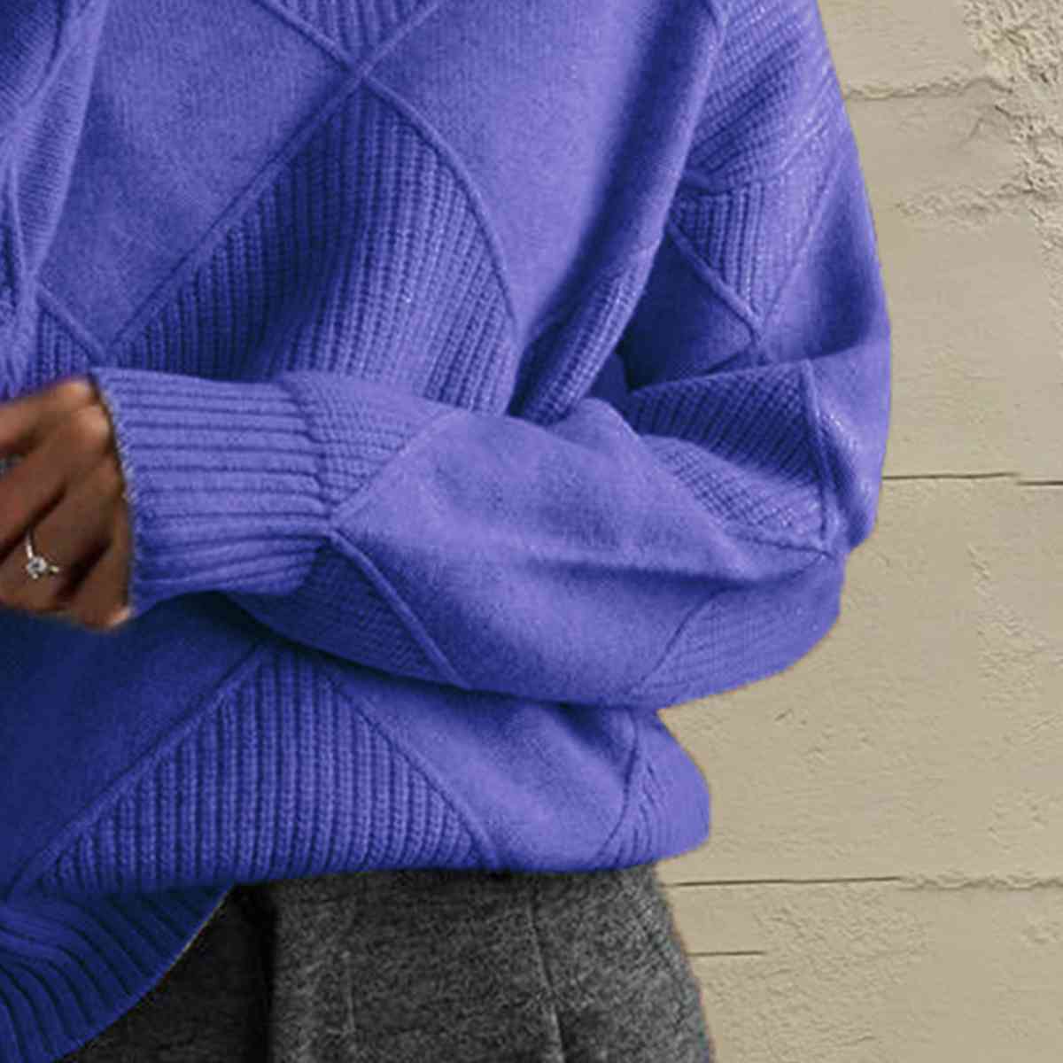 Geometric Turtleneck Long Sleeve Sweater Trendsi