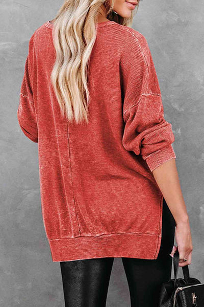 Dropped Shoulder Slit Sweatshirt Trendsi