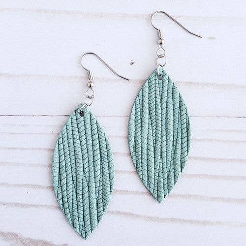 Seafoam Leather Petal Earrings Phoenix Shop LLC