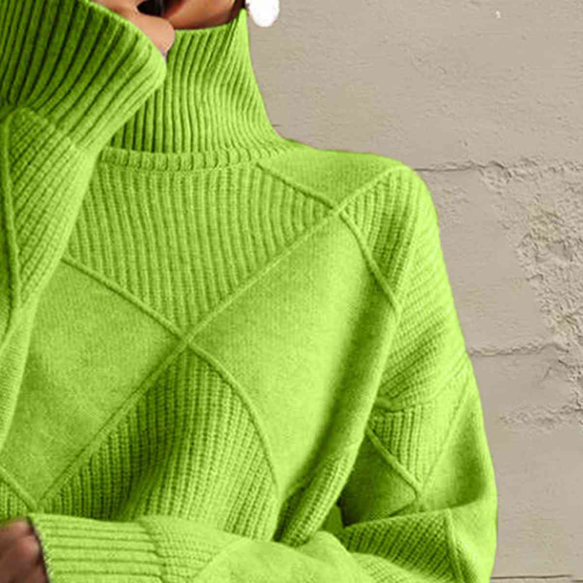 Geometric Turtleneck Long Sleeve Sweater Trendsi