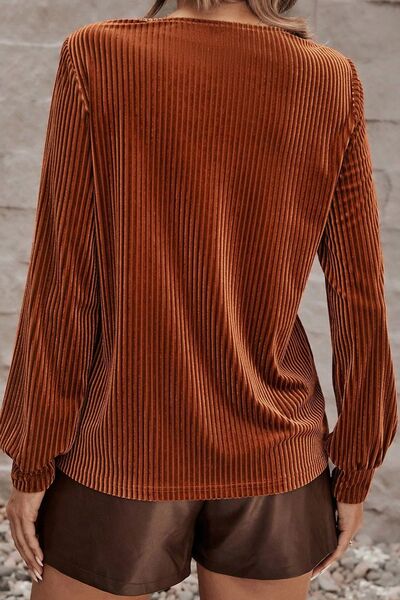 Date Night Ribbed Zip Up Long Sleeve T-Shirt Trendsi