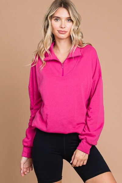 Satin Rose Culture Code Full Size Half Zip Long Sleeve Sweatshirt Trendsi