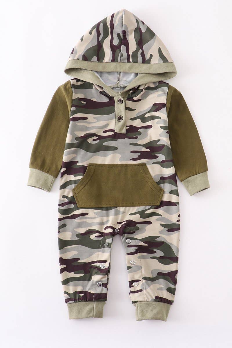 Camo Baby Romper Hoodie - 12 Month Honeydew