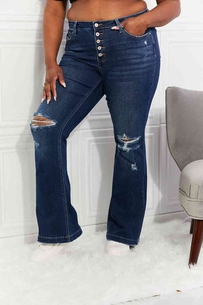 Kancan Full Size Reese Midrise Button Fly Flare Jeans Trendsi