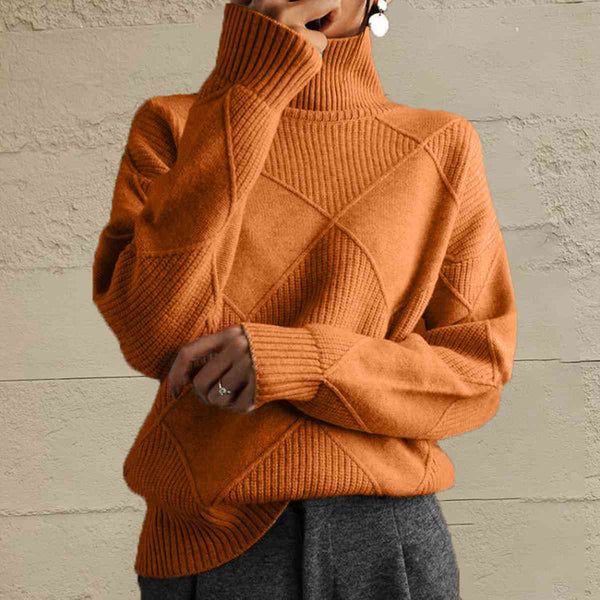 Geometric Turtleneck Long Sleeve Sweater Trendsi