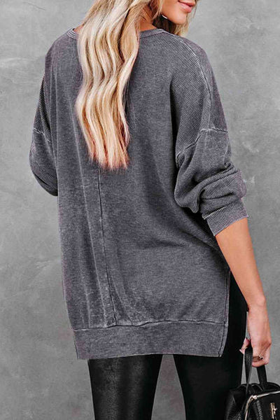 Dropped Shoulder Slit Sweatshirt Trendsi