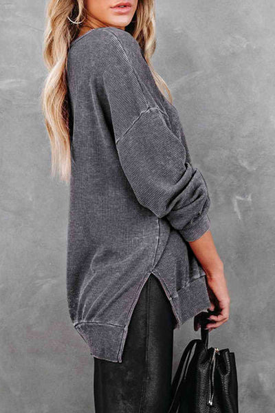 Dropped Shoulder Slit Sweatshirt Trendsi